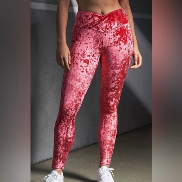 Fabletics Pants - Fabletics High Waisted Crushed Velour Crossover Leggings Size L Velvet